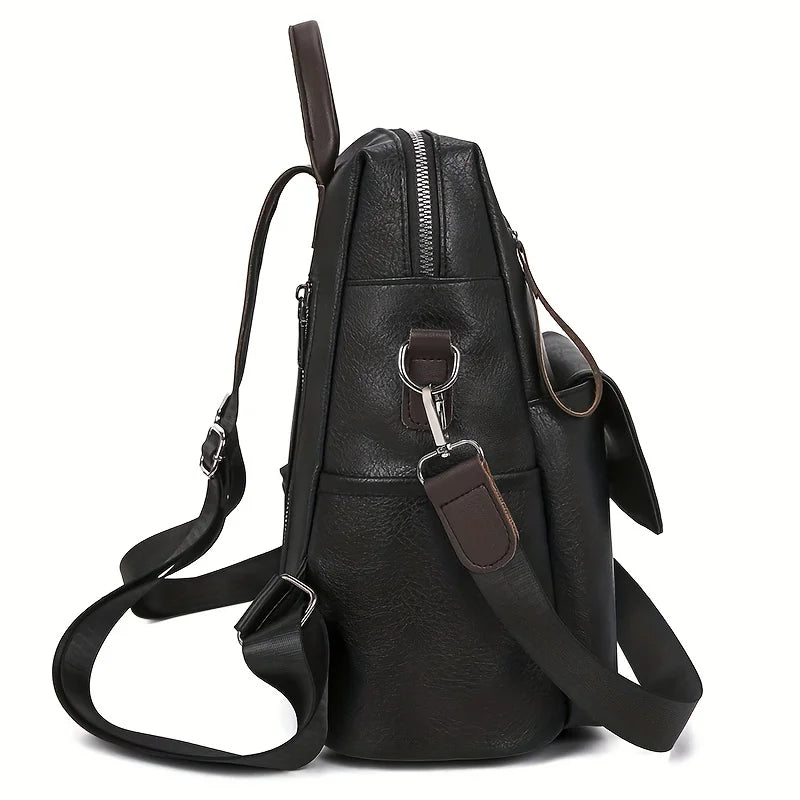 Veganlederen Rugzak Dames Stijlvol Retro Design Dagelijks Gebruik Werk Reizen Schooltas Bruin Zwart Casual | Sansoti