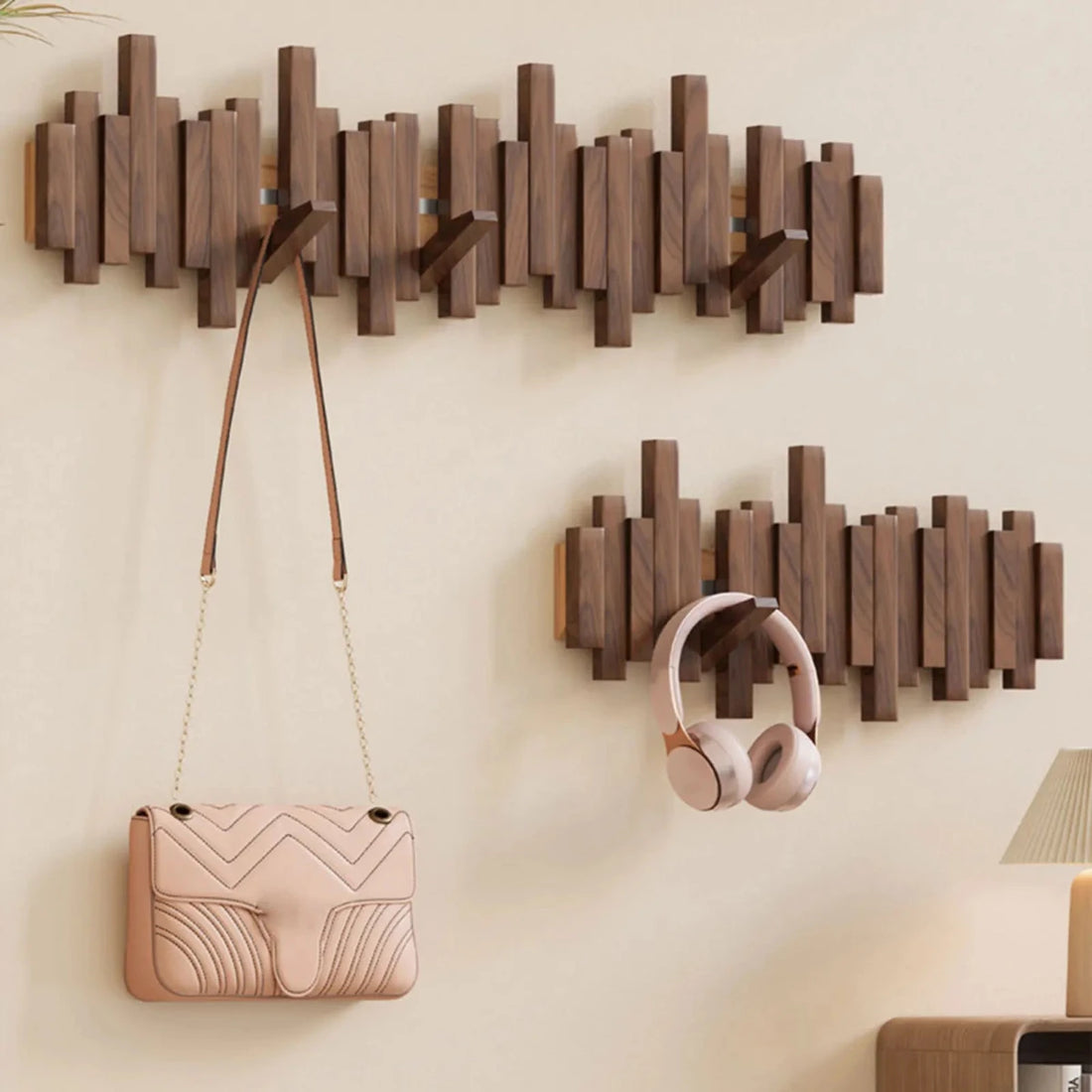 Wandgarderobe aus Holz mit mehreren Haken, Walnuss oder Buche, moderne Wandgarderobe für Flur, Schlafzimmer und Korridor | Sansoti