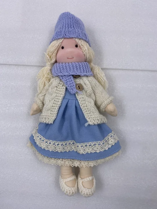 Waldorf Pop Handgemaakt 28 cm Blauw Stoffen Knuffelpop Speelpop Cadeau voor Kinderen | Sansoti