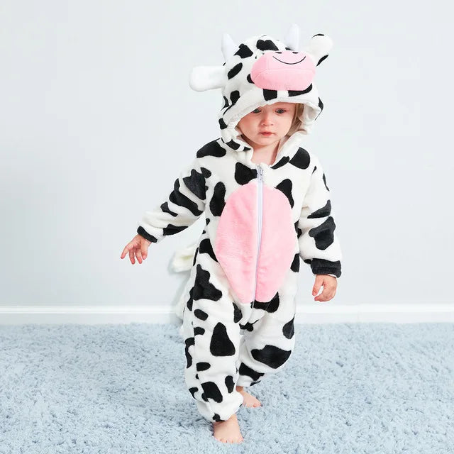 Baby Onesie Dierenpakje Panda Dinosaurus Tijger Muis – Zachte Fleece Jumpsuit Babykleding Romper 0-4 Jaar | Sansoti