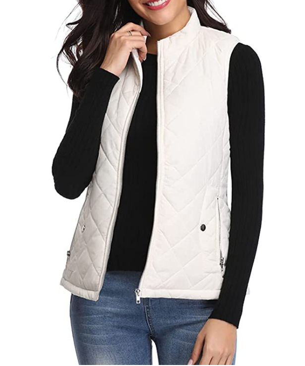 Quilted Women's Gilet with Zip Closure for Transitional Seasons Lightweight Warm Casual Sleeveless Vest | Sansoti