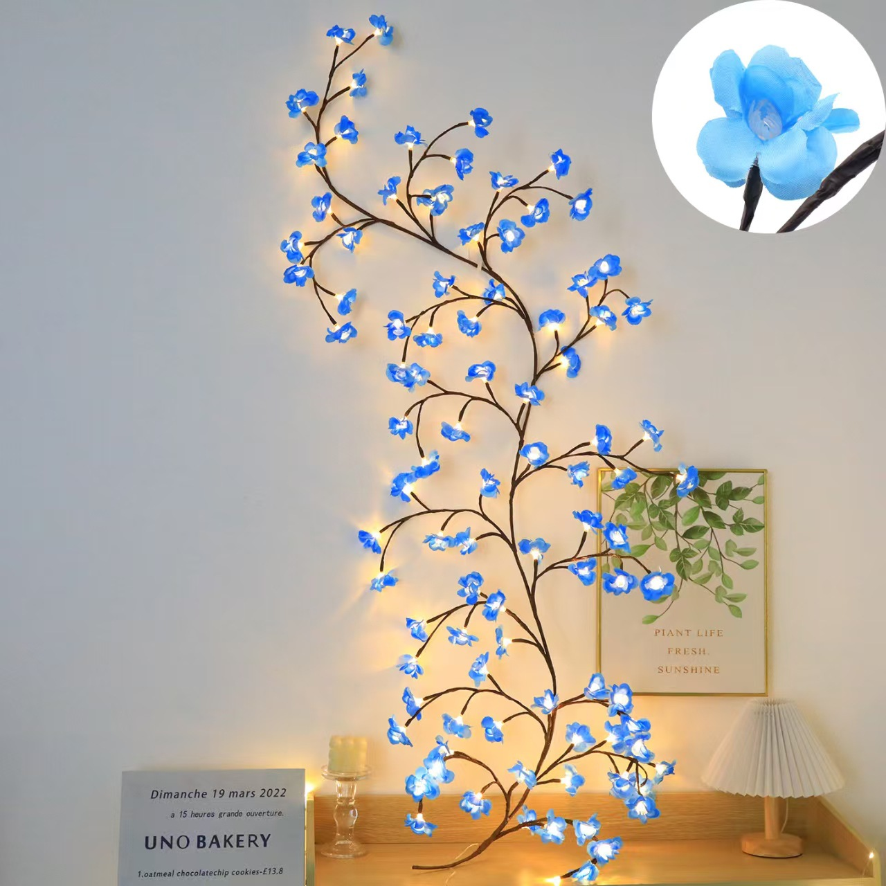 LED Ice Blossom Decorative Light String 160cm 18 Branches 72 LED Warm White Pink Blue for Living Room Bedroom Window Wall Party Decoration USB Artificial Flowers Light Chain Romantic Lighting Interior Decoration | Sansoti