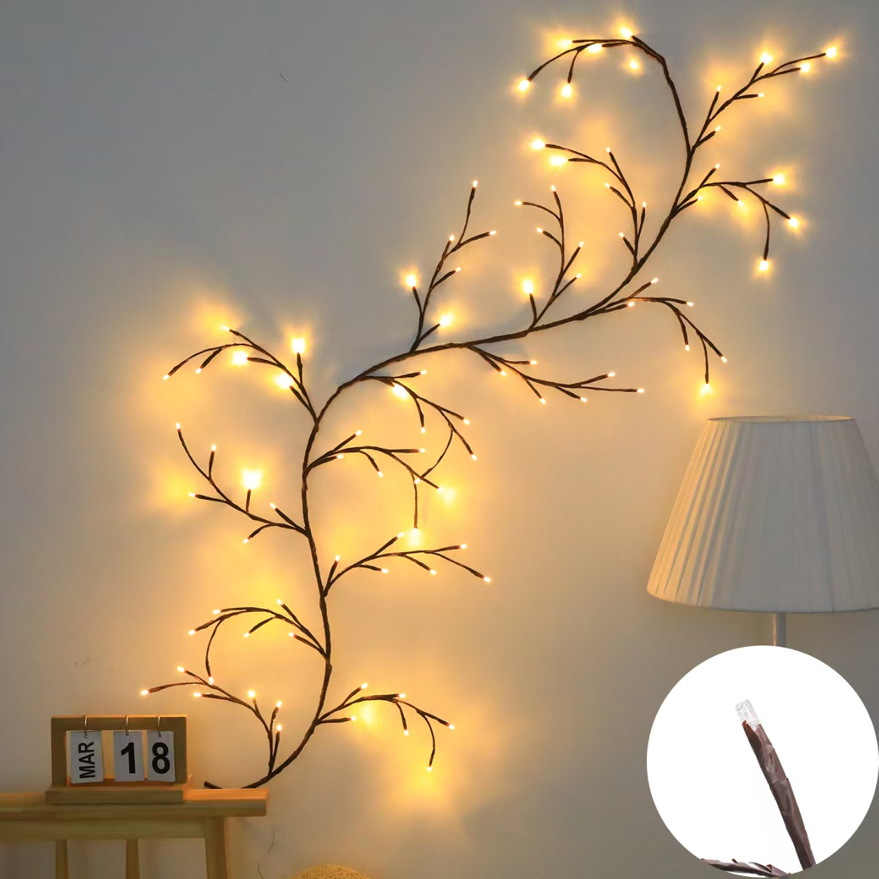 LED Ice Blossom Decorative Light String 160cm 18 Branches 72 LED Warm White Pink Blue for Living Room Bedroom Window Wall Party Decoration USB Artificial Flowers Light Chain Romantic Lighting Interior Decoration | Sansoti