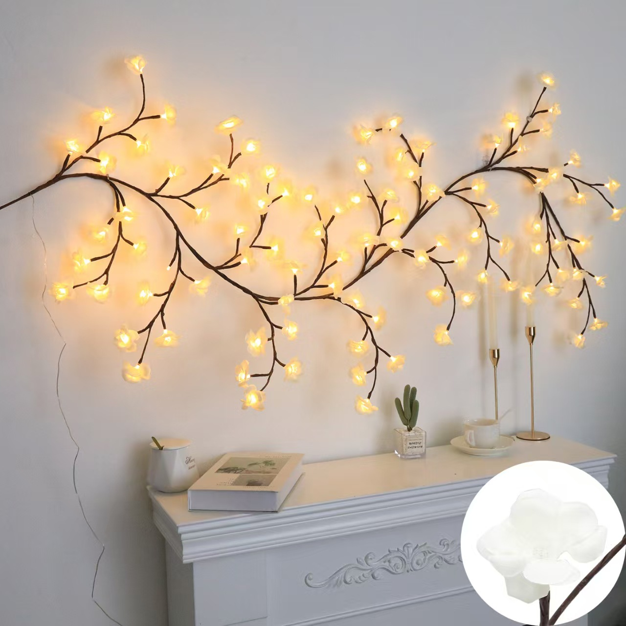 LED Ice Blossom Decorative Light String 160cm 18 Branches 72 LED Warm White Pink Blue for Living Room Bedroom Window Wall Party Decoration USB Artificial Flowers Light Chain Romantic Lighting Interior Decoration | Sansoti