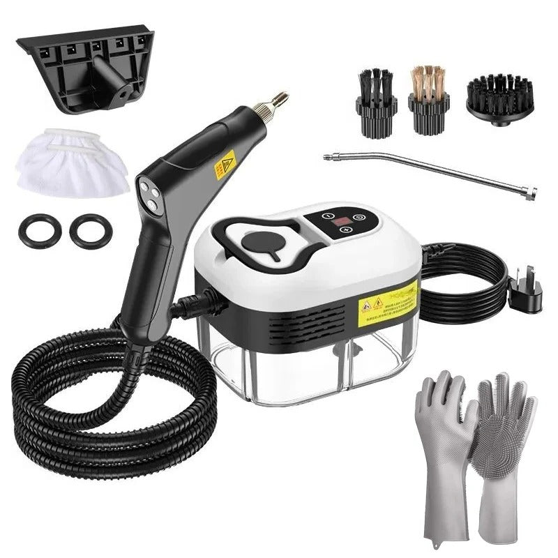Nettoyeur vapeur haute pression 2500W avec gants, 6 niveaux et 5 embouts pour la voiture, la maison, la cuisine et la salle de bains | Sansoti