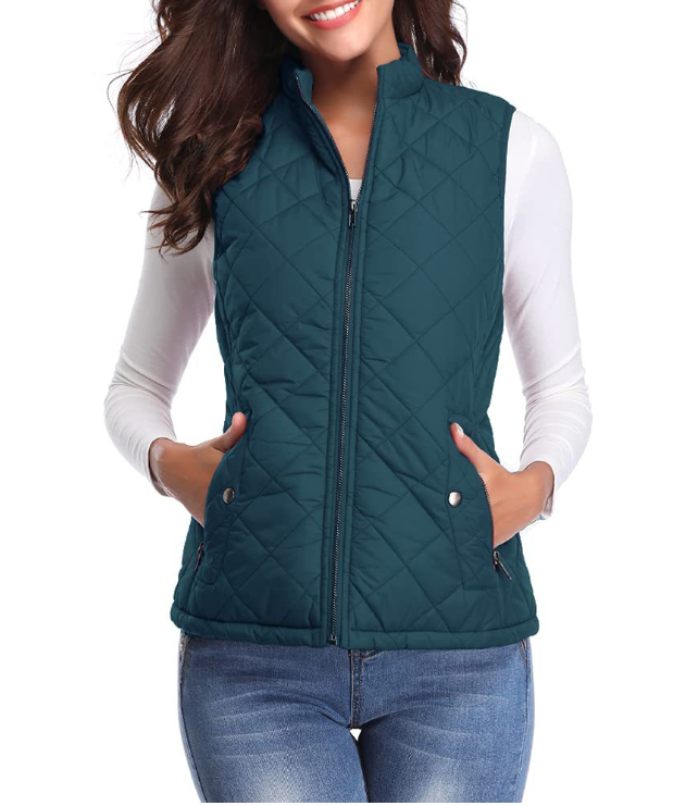Quilted Women's Gilet with Zip Closure for Transitional Seasons Lightweight Warm Casual Sleeveless Vest | Sansoti
