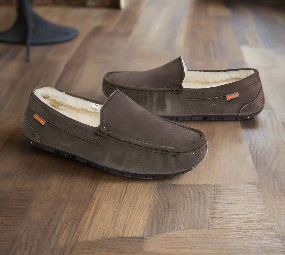 Pantoufles mocassins pour homme doublées avec semelle antidérapante, chaussons d’intérieur chauds en polaire sherpa, chaussures d’intérieur confortables | Sansoti