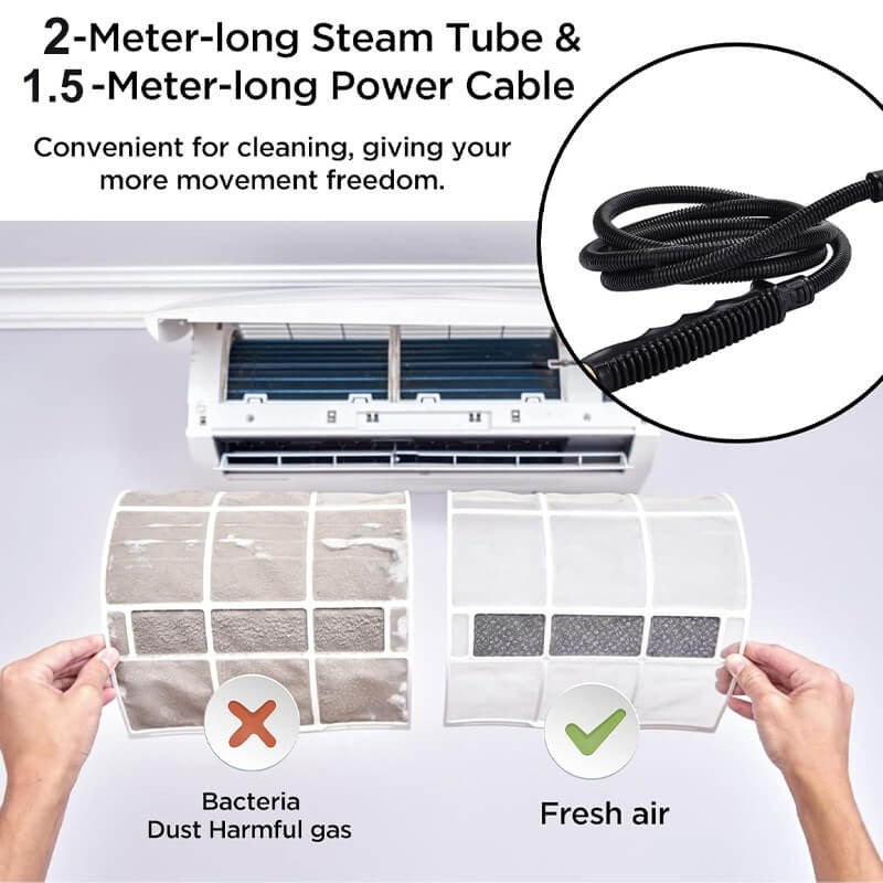 Nettoyeur vapeur haute pression 2500W avec gants, 6 niveaux et 5 embouts pour la voiture, la maison, la cuisine et la salle de bains | Sansoti