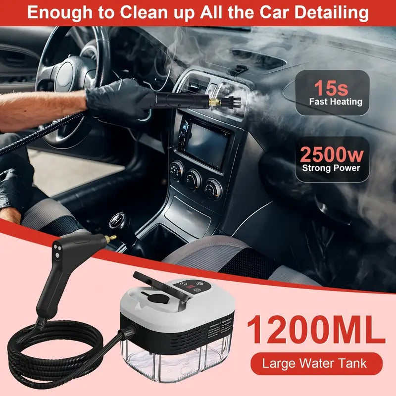 Nettoyeur vapeur haute pression 2500W avec gants, 6 niveaux et 5 embouts pour la voiture, la maison, la cuisine et la salle de bains | Sansoti