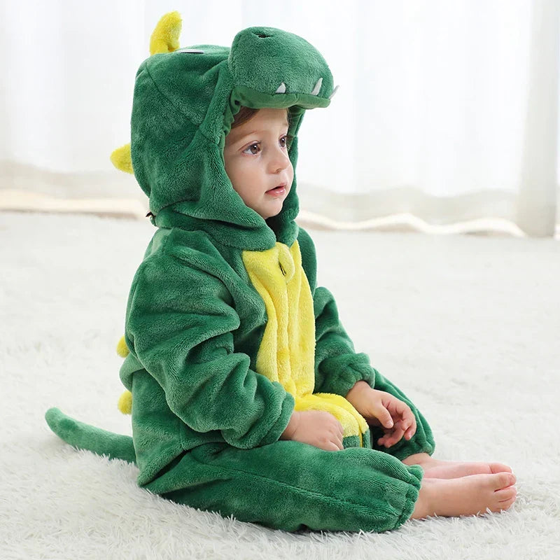 Baby Onesie Dierenpakje Panda Dinosaurus Tijger Muis – Zachte Fleece Jumpsuit Babykleding Romper 0-4 Jaar | Sansoti