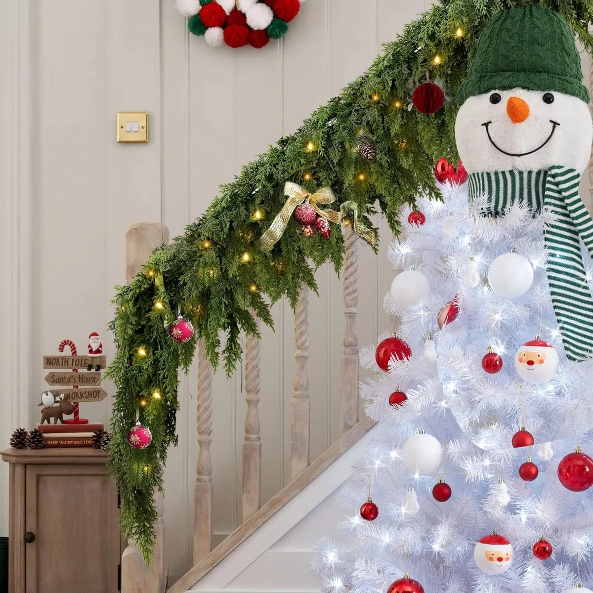 Verlichte Kerstguirlande 200cm Kunstceder Warm Wit LED Feestdecoratie Binnen Buiten Kerstversiering Slinger | Sansoti
