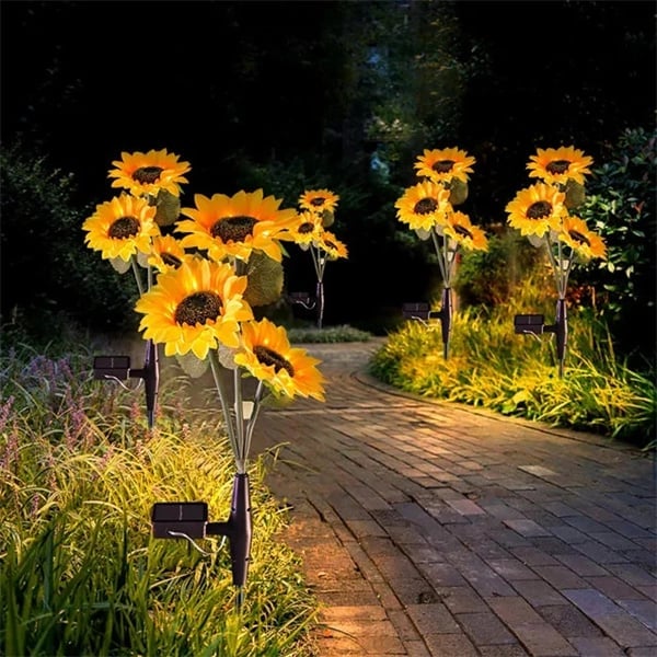Solar-Gartenbeleuchtung im Sonnenblumen-Design, LED, wasserdicht nach IP65, für Wege, Terrassen, Balkone und Gärten, dekorativ | Sansoti