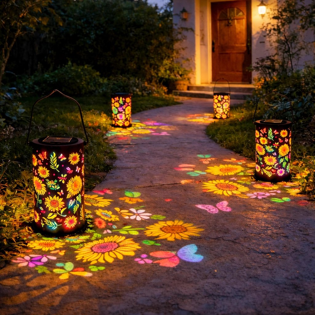 Decoratieve Tuinlantaarn op Zonne-energie met Bloemenpatroon voor Terras en Tuin | Warm & Gekleurd Licht | Sfeerverlichting voor Tuinpad en Balkon | Sansoti
