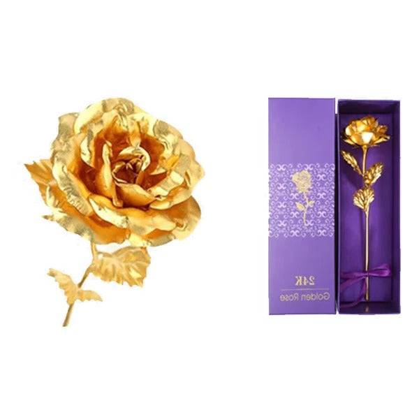 Rose décorative plaquée or 24 carats avec coffret cadeau luxueux pour la décoration intérieure du salon et comme cadeau romantique | Sansoti
