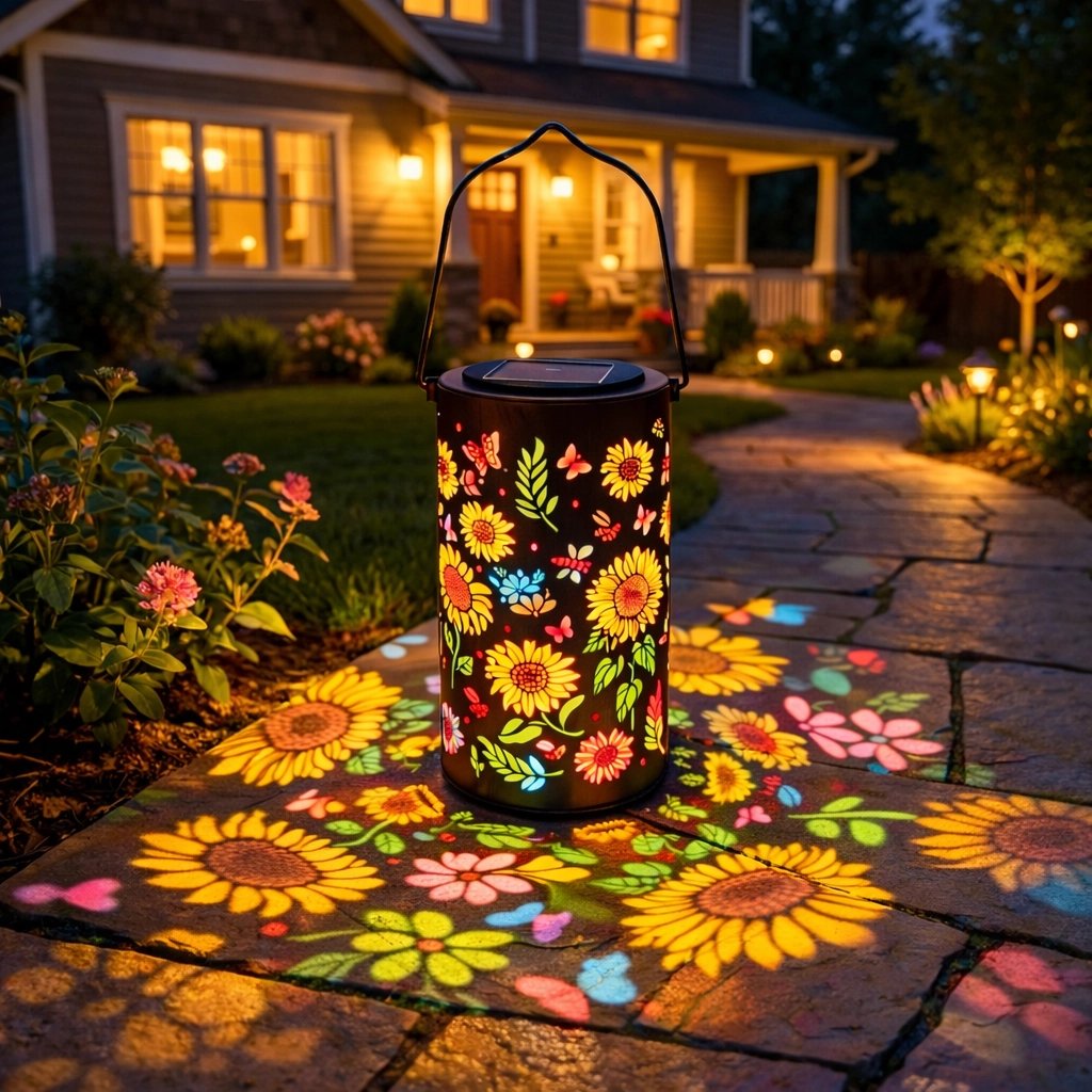 Decoratieve Tuinlantaarn op Zonne-energie met Bloemenpatroon voor Terras en Tuin | Warm & Gekleurd Licht | Sfeerverlichting voor Tuinpad en Balkon | Sansoti