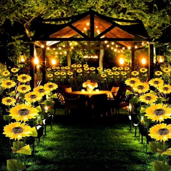 Solar-Gartenbeleuchtung im Sonnenblumen-Design, LED, wasserdicht nach IP65, für Wege, Terrassen, Balkone und Gärten, dekorativ | Sansoti