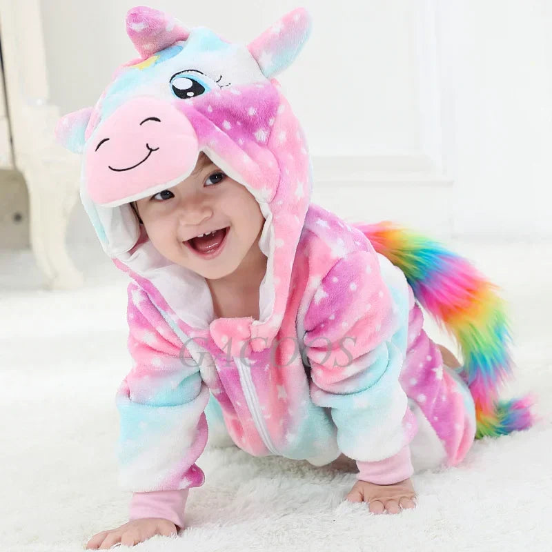 Baby Onesie Dierenpakje Panda Dinosaurus Tijger Muis – Zachte Fleece Jumpsuit Babykleding Romper 0-4 Jaar | Sansoti