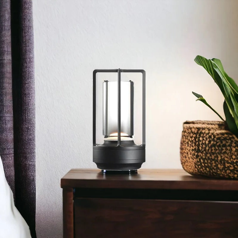 Lampe de table LED sans fil, à intensité variable, rechargeable, commande tactile, éclairage d’ambiance, veilleuse, USB-C, noir, or et argent | Sansoti