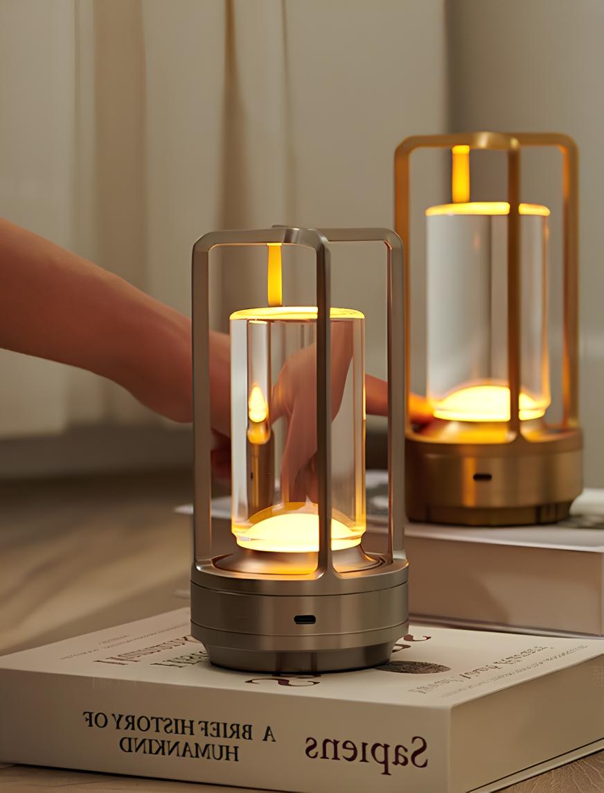Lampe de table LED sans fil, à intensité variable, rechargeable, commande tactile, éclairage d’ambiance, veilleuse, USB-C, noir, or et argent | Sansoti
