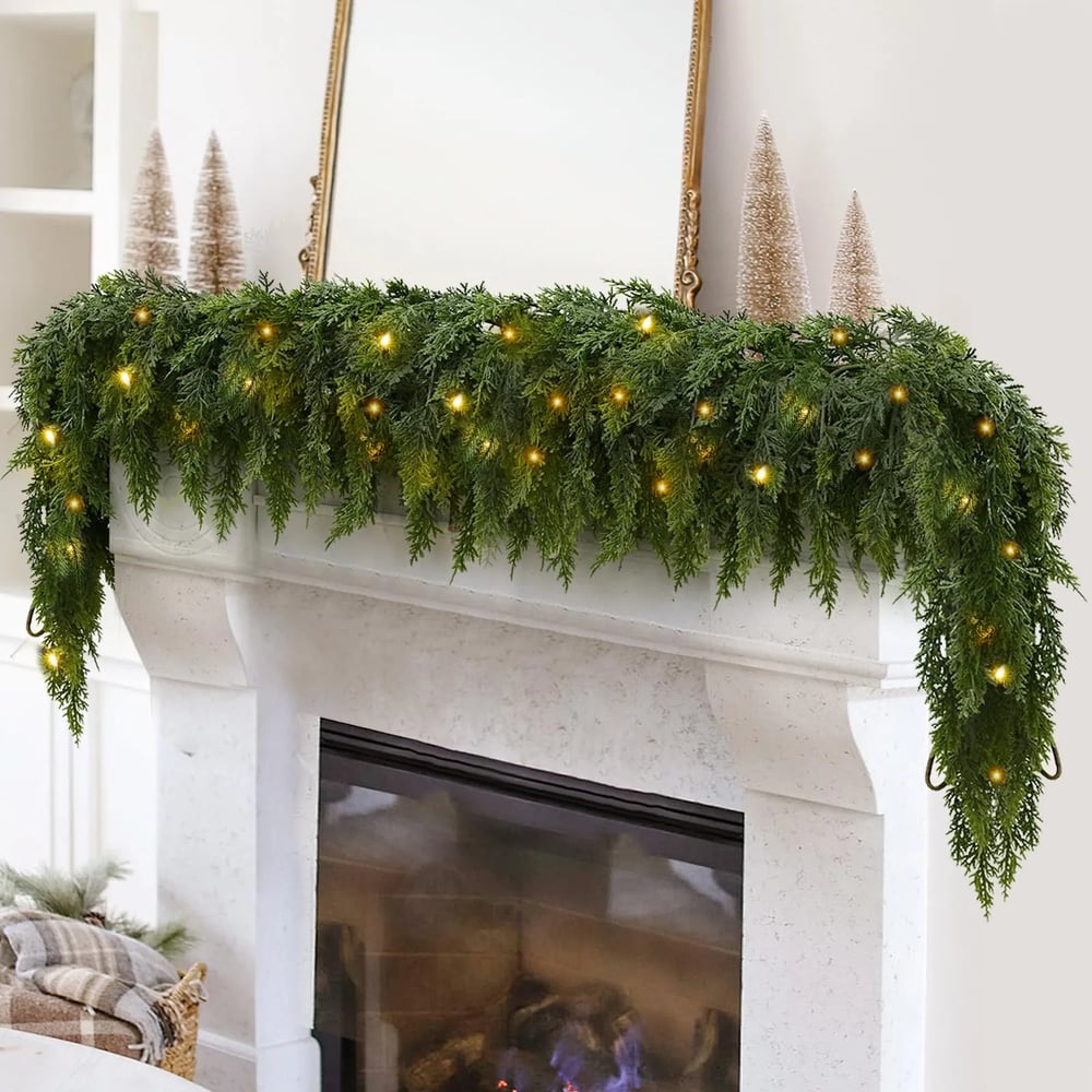 Verlichte Kerstguirlande 200cm Kunstceder Warm Wit LED Feestdecoratie Binnen Buiten Kerstversiering Slinger | Sansoti