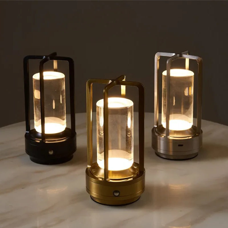 Lampe de table LED sans fil, à intensité variable, rechargeable, commande tactile, éclairage d’ambiance, veilleuse, USB-C, noir, or et argent | Sansoti