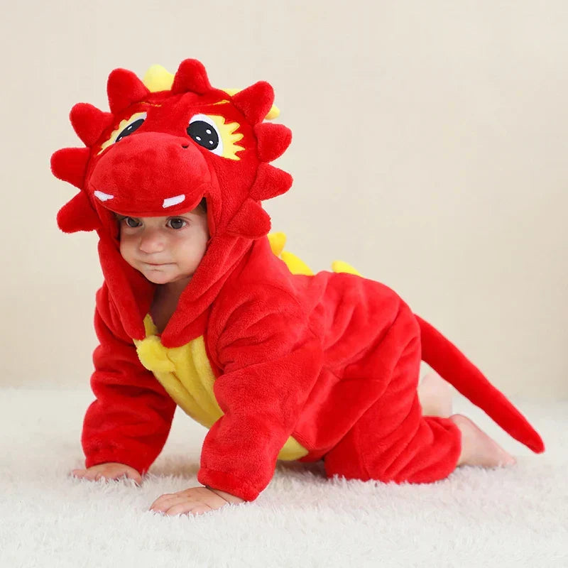 Baby Onesie Dierenpakje Panda Dinosaurus Tijger Muis – Zachte Fleece Jumpsuit Babykleding Romper 0-4 Jaar | Sansoti