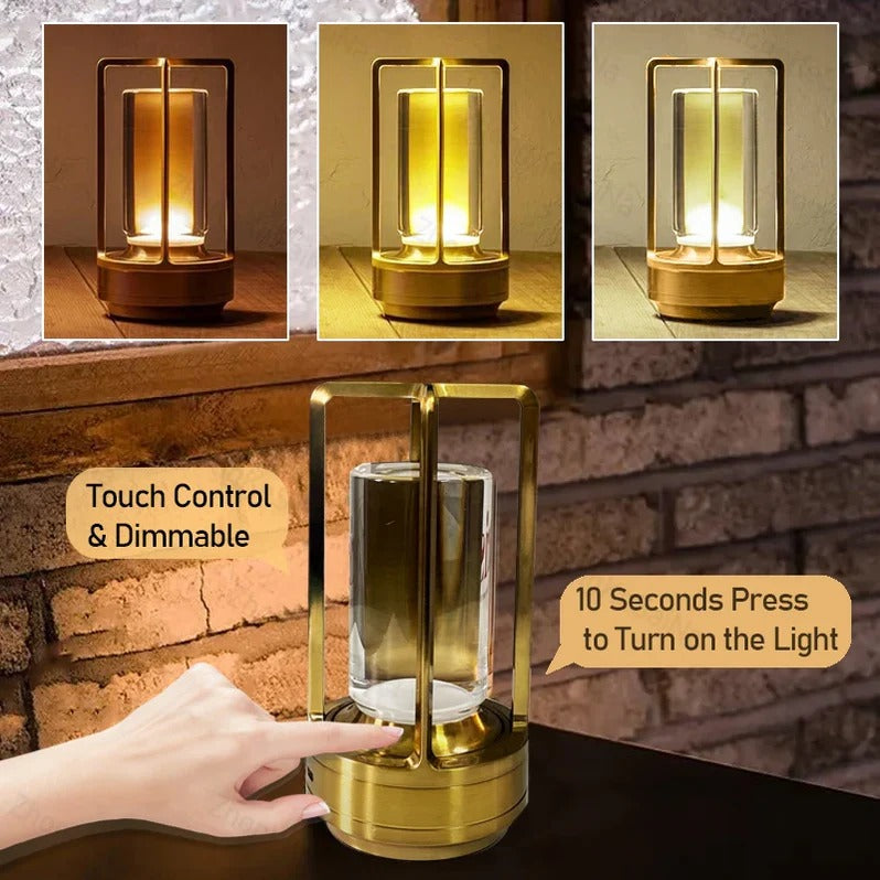 Lampe de table LED sans fil, à intensité variable, rechargeable, commande tactile, éclairage d’ambiance, veilleuse, USB-C, noir, or et argent | Sansoti