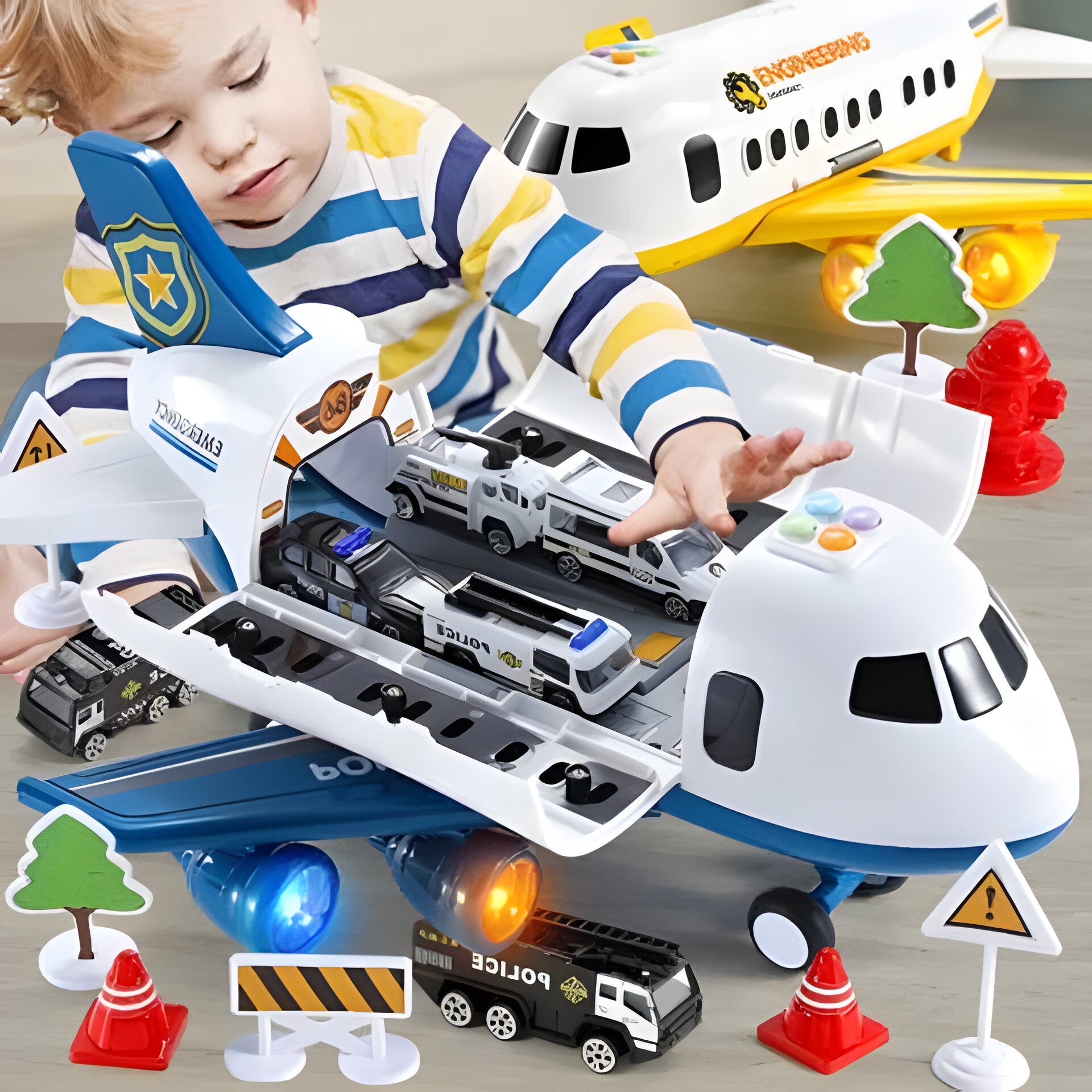 Großes Flugzeug-Spielset mit Licht, Geräuschen, Fahrzeugen und Zubehör, Lernspielzeug für Kinder von 3–12 Jahren | Sansoti
