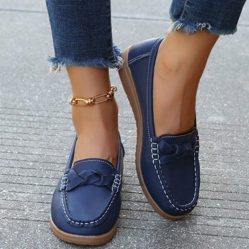 Mocassins orthopédiques pour femmes en cuir, chaussures à enfiler à coupe large, chaussures confortables antidérapantes pour tous les jours | Sansoti