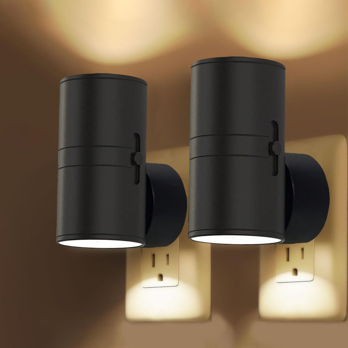 Dimmable Plug-In Night Light LED 10x10x8cm Black White Bedroom Hallway Bathroom Children's Room Wall Light | Sansoti