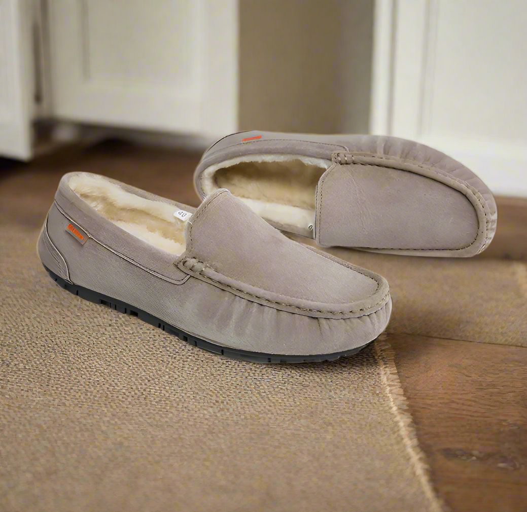 Pantoufles mocassins pour homme doublées avec semelle antidérapante, chaussons d’intérieur chauds en polaire sherpa, chaussures d’intérieur confortables | Sansoti