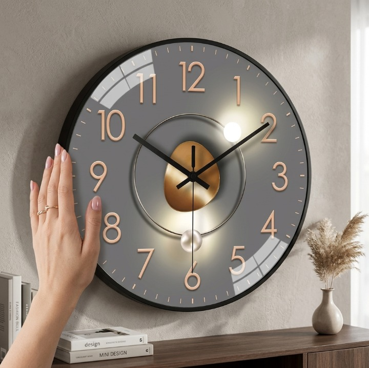 Wandklok Stil Quartz 20cm Kunststof Glas Metalen Wijzers Analoog Slaapkamer Woonkamer Kantoor Werkkamer Geen Tik-Tak Geluid AA Batterij | Sansoti