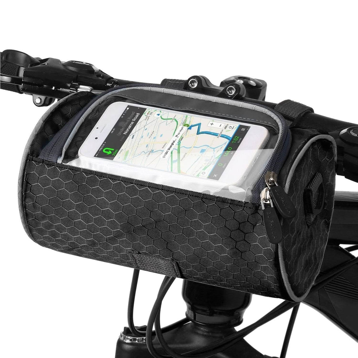 Fahrrad-Lenkertasche mit Handyfenster, wasserdicht, schwarz-blau, Touchscreen-Schutz, sicher unterwegs mit dem Fahrrad | Sansoti