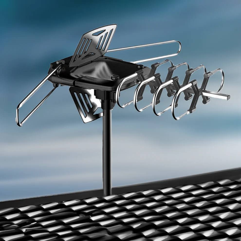 HD-TV-Außenantenne 360° drehbar mit Montagepfosten, digitale Sender, große Reichweite, Outdoor-Antenne, wetterfest | Sansoti