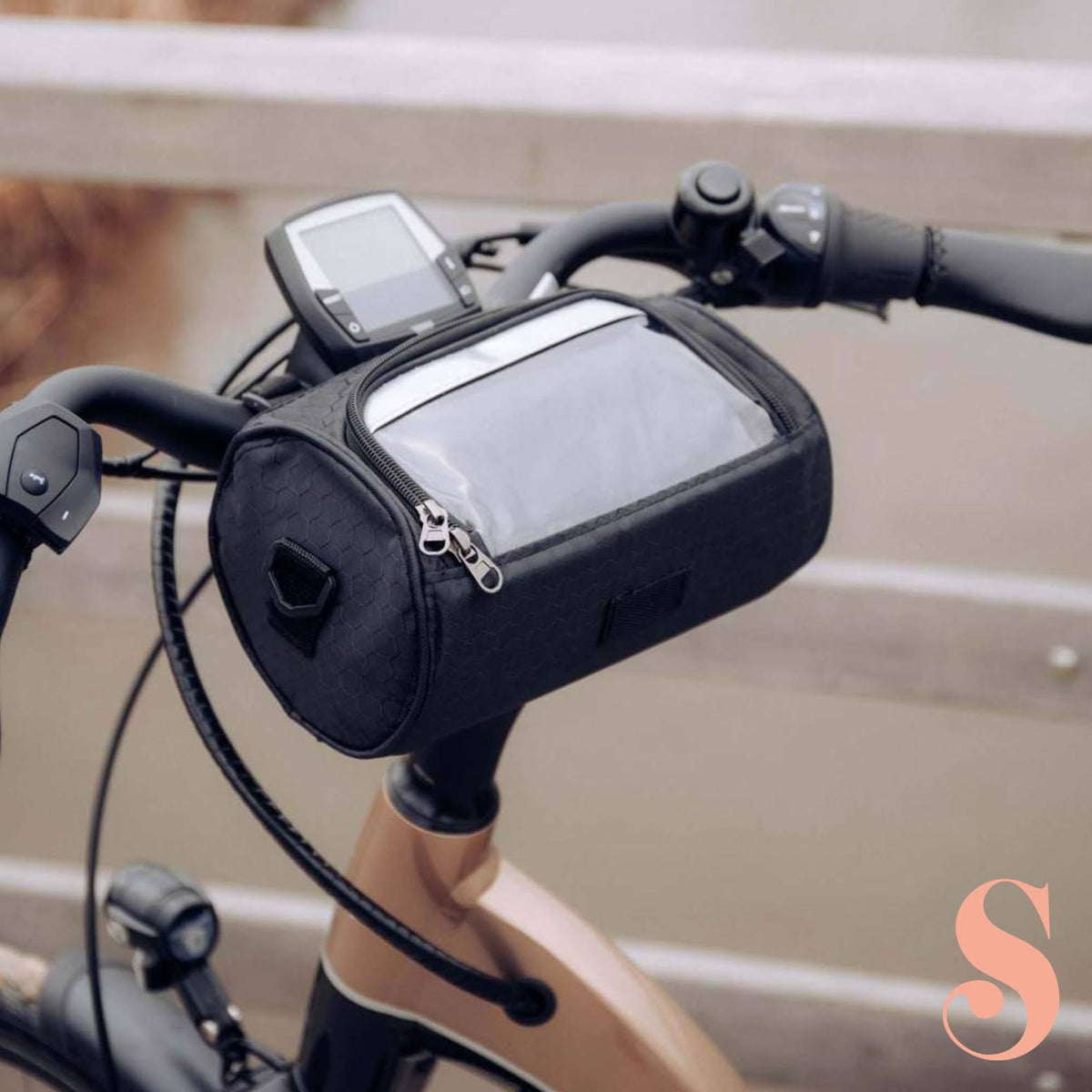 Fahrrad-Lenkertasche mit Handyfenster, wasserdicht, schwarz-blau, Touchscreen-Schutz, sicher unterwegs mit dem Fahrrad | Sansoti