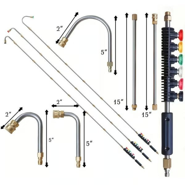 Lance télescopique pour nettoyeur haute pression, portée de 7,3 m, laiton et acier inoxydable, 4000 PSI, avec buses à code couleur | Sansoti