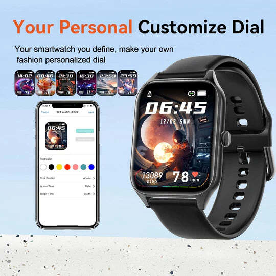 Smartwatch met Glucosemeting 1.91 Inch Touchscreen Zwart Roze | Gezondheidshorloge met Hartslagmeter GPS Slaapanalyse Waterdicht IP67 Sportmodi Notificaties 7 Dagen Accuduur | Sansoti