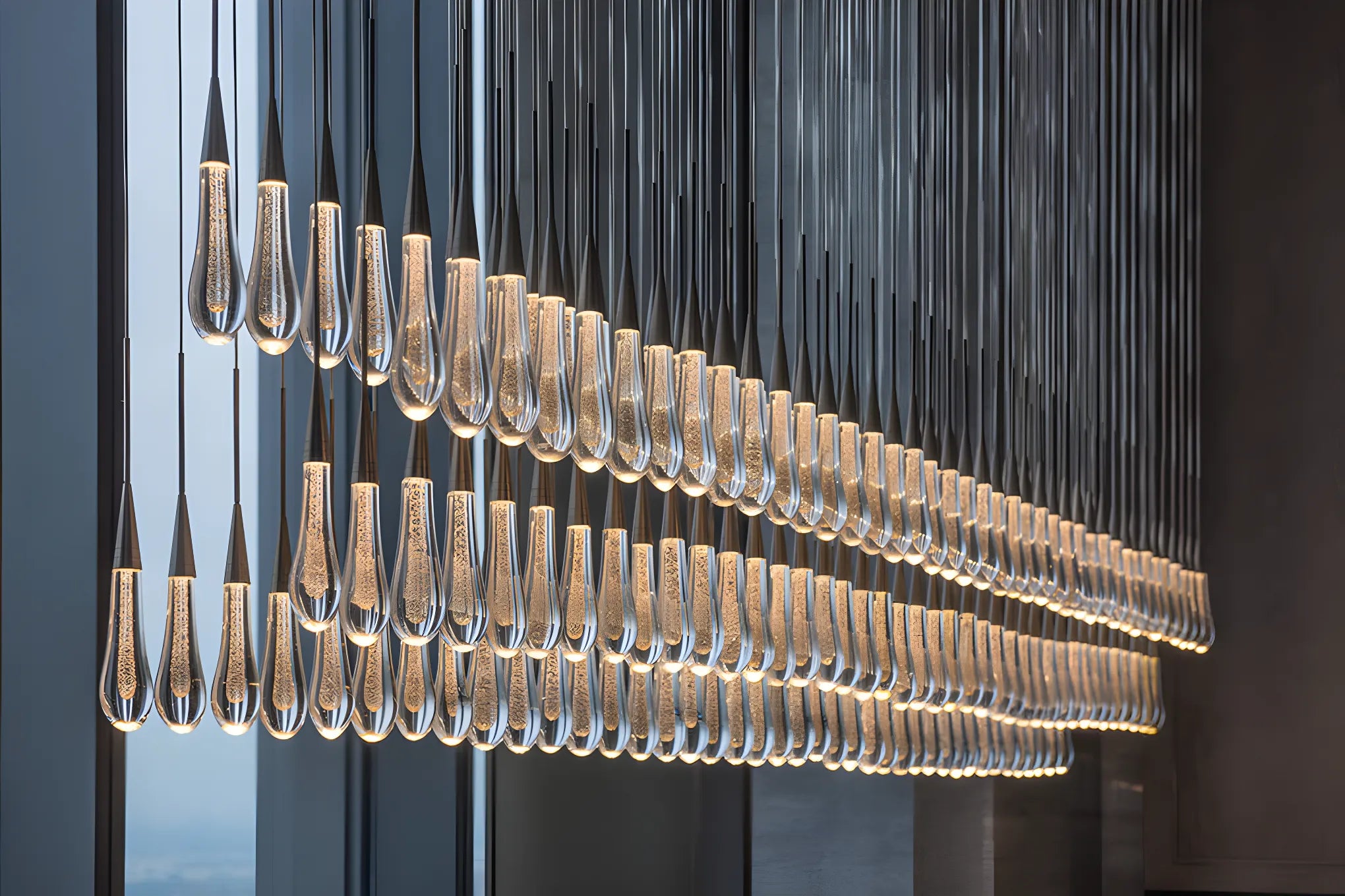 Lustre linéaire à LED, dimmable, réglable, en verre, suspension, 6 dimensions, laiton, bronze, nickel, pour salle à manger et salon | Sansoti
