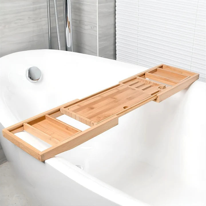 Uitschuifbaar Badplateau Bamboe Verstelbaar Waterdicht Badbrug Badkamerorganisatie Wellness Spa Ontspanning | Sansoti