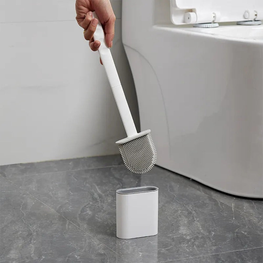 Brosse de toilette en silicone antibactérienne avec support mural, poils flexibles, hygiénique et peu encombrante | Sansoti