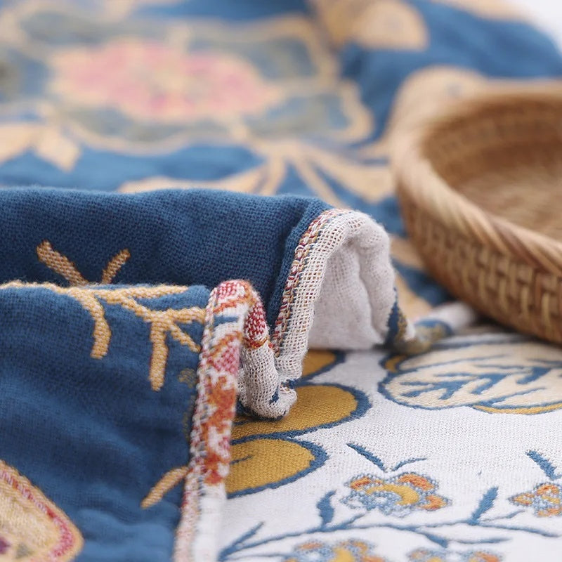 Jacquard Katoenen Plaid met Bloemenprint en Kwastjes – Zacht Reversibel Banklaken – Scandinavisch Geïnspireerde Woondeken | Sansoti