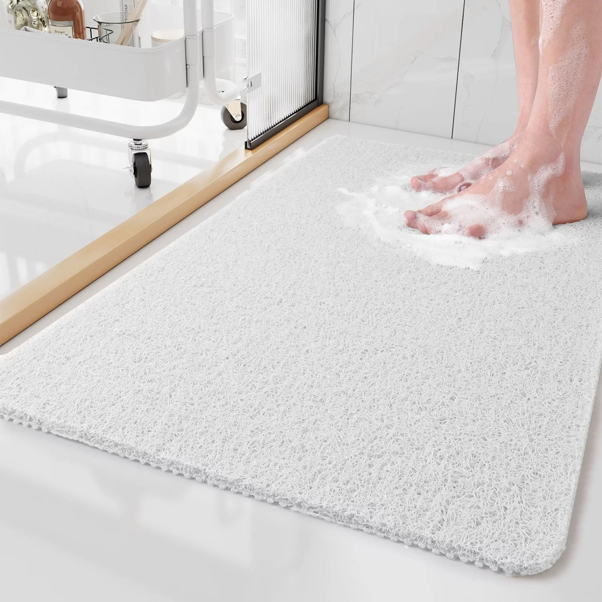 Tapis de bain antidérapant avec trous d’évacuation de l’eau, séchage rapide et résistant aux moisissures, tapis de sol de douche pour salle de bains | Sansoti