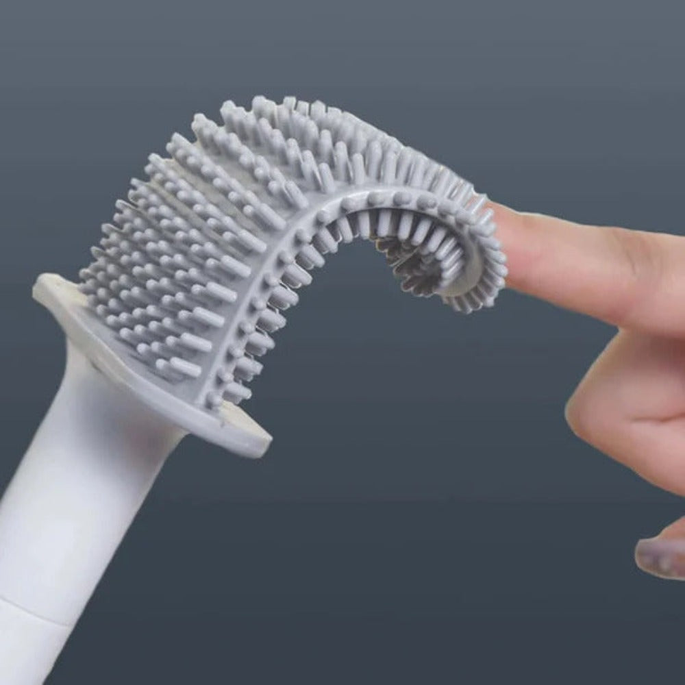 Brosse de toilette en silicone antibactérienne avec support mural, poils flexibles, hygiénique et peu encombrante | Sansoti