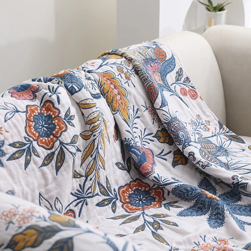 Jacquard Katoenen Plaid met Bloemenprint en Kwastjes – Zacht Reversibel Banklaken – Scandinavisch Geïnspireerde Woondeken | Sansoti