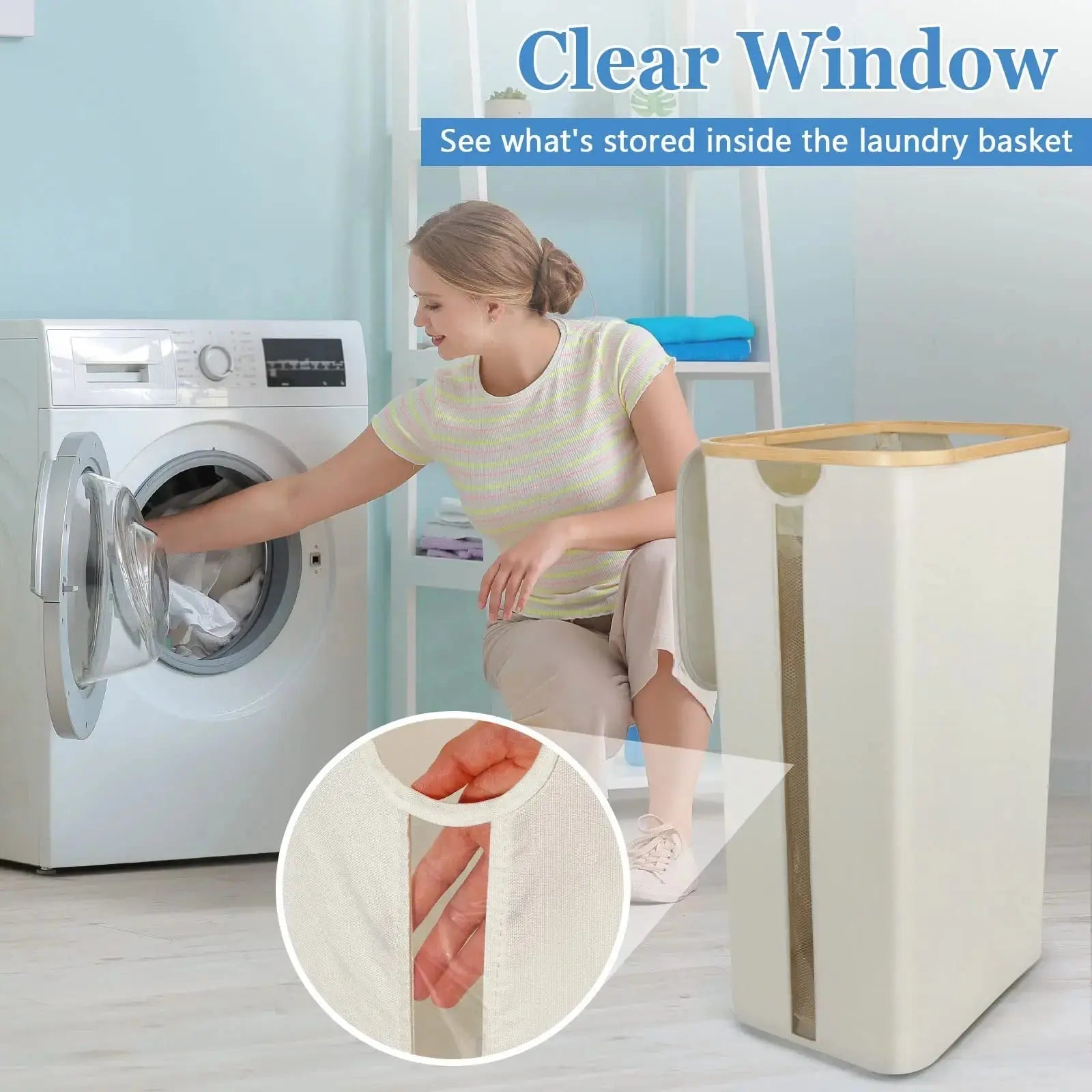 Foldable Laundry Basket with Lid 100L Bamboo Handles Beige Gray Black Polyester Large Capacity Laundry Box | Sansoti