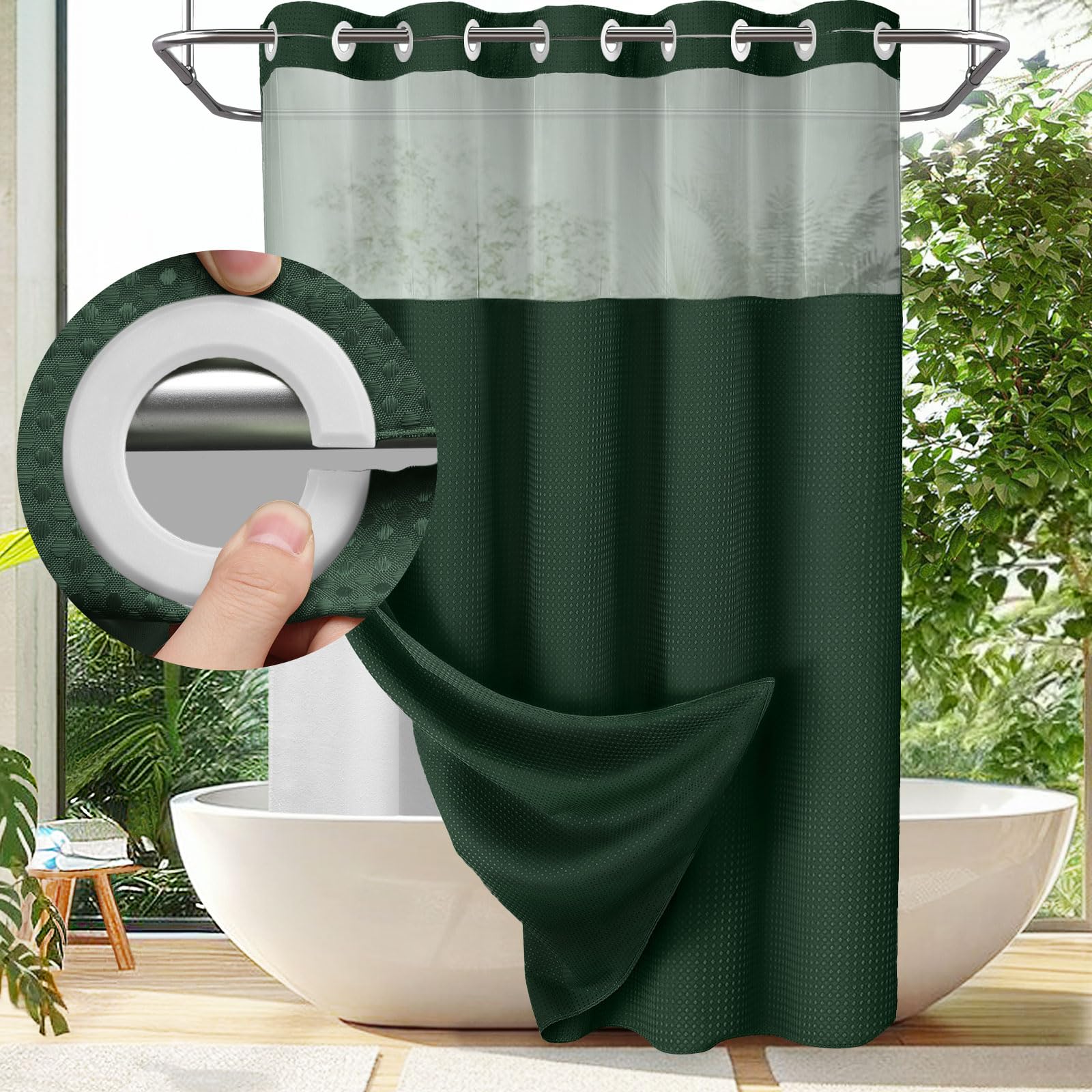 Douchegordijn zonder Ringen met Ingebouwde Liner – Wafeldoek voor Badkamer | Sansoti