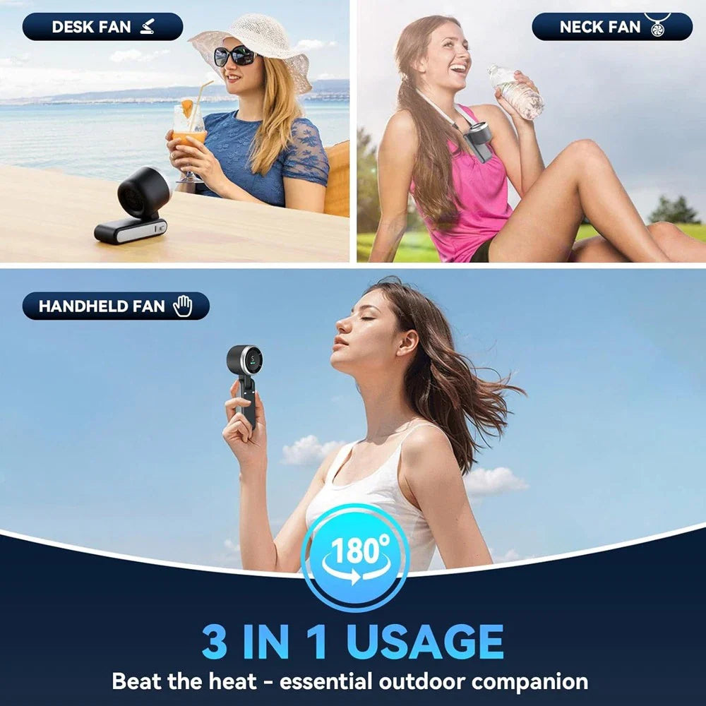 Draagbare Handheld Turboventilator 5 Snelheden Opvouwbaar Compact Reisventilator Oplaadbaar Batterij USB | Sansoti
