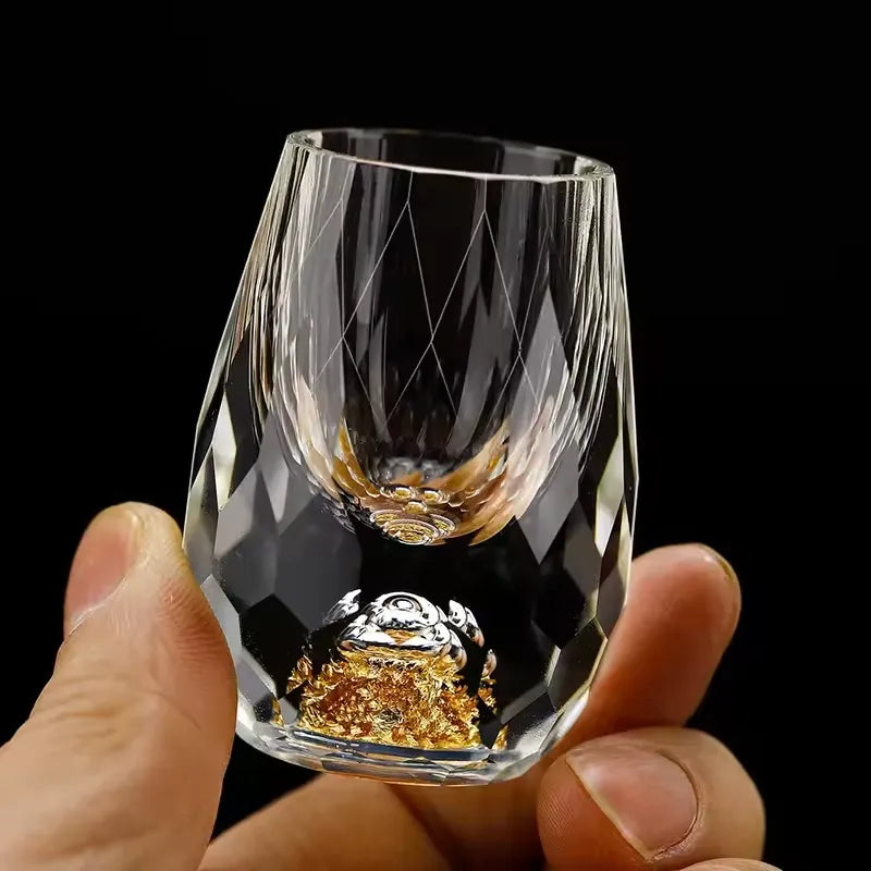 Japans Shotglas met Goudfolie Dubbele Bodem 15ml Premium Kristalglas Sakebekertje Luxe Drankglas Wodka Likeur Thee Ceremonie Cadeau Gouden Accent Elegant Design | Sansoti