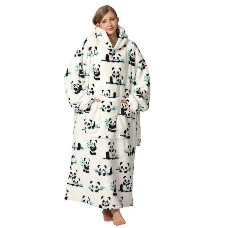 Oversized Wearable Hooded Blanket Fleece Sherpa Relaxwear Loungewear Warm Hoodie Blanket Adults | Sansoti