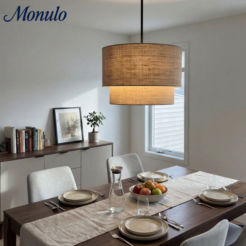 Dubbele Stoffen Drum Hanglamp – Moderne Gelaagde Kap Plafondlamp voor Eetkamer Woonkamer | Sansoti